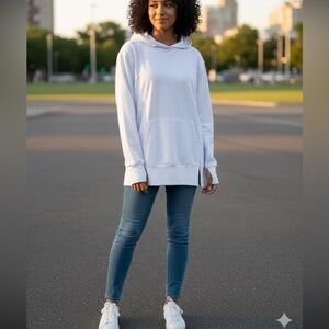 Women's White Hoodie polyester ribbed cuffs spring Gorpcore Y2K Large slit wrist